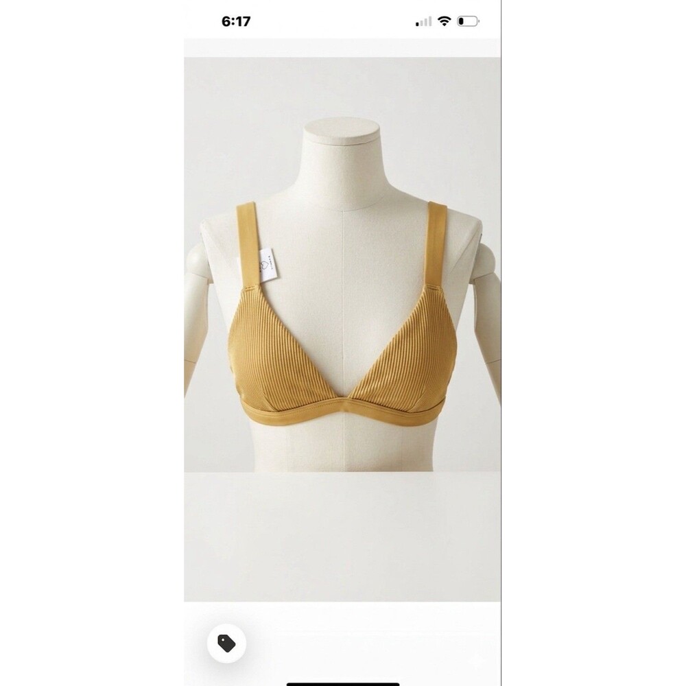 Vitamin A Fred Segal X Ribbed Triangle Bikini Top XS Mustard coastal LIKE NEW‎